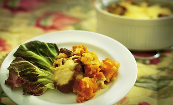 foto da receita Gratinado de abóbora com carne seca